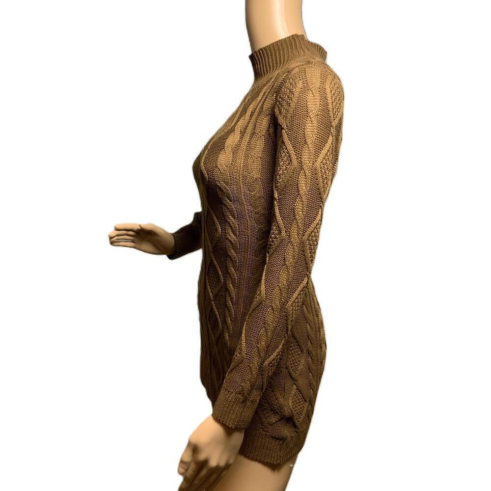 SHEIN Brown Long Sleeve Mock neck Cable Knit Backless Sweater Dress Sz XS Baddie - Picture 11 of 14